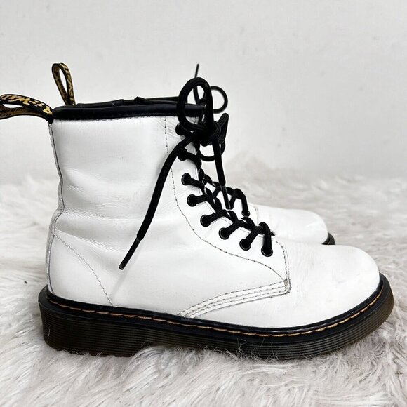 Dr. Martens 1460J Combat Boots Youth Size 3 US White Leather Lace Up Side Zip - Picture 4 of 10